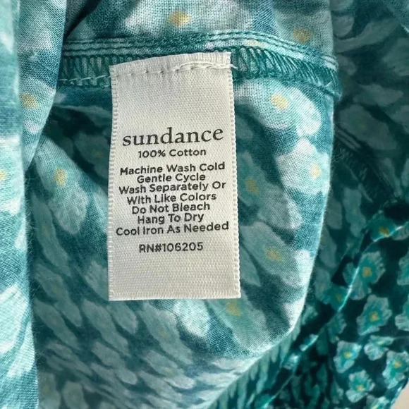SUNDANCE Blouse Women's Size M Teal White Cotton Contrast Patterns Long Sleeve - Picture 11 of 13
